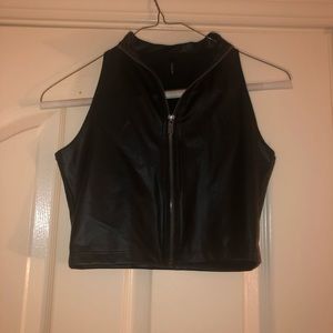 Black faux leather crop vest